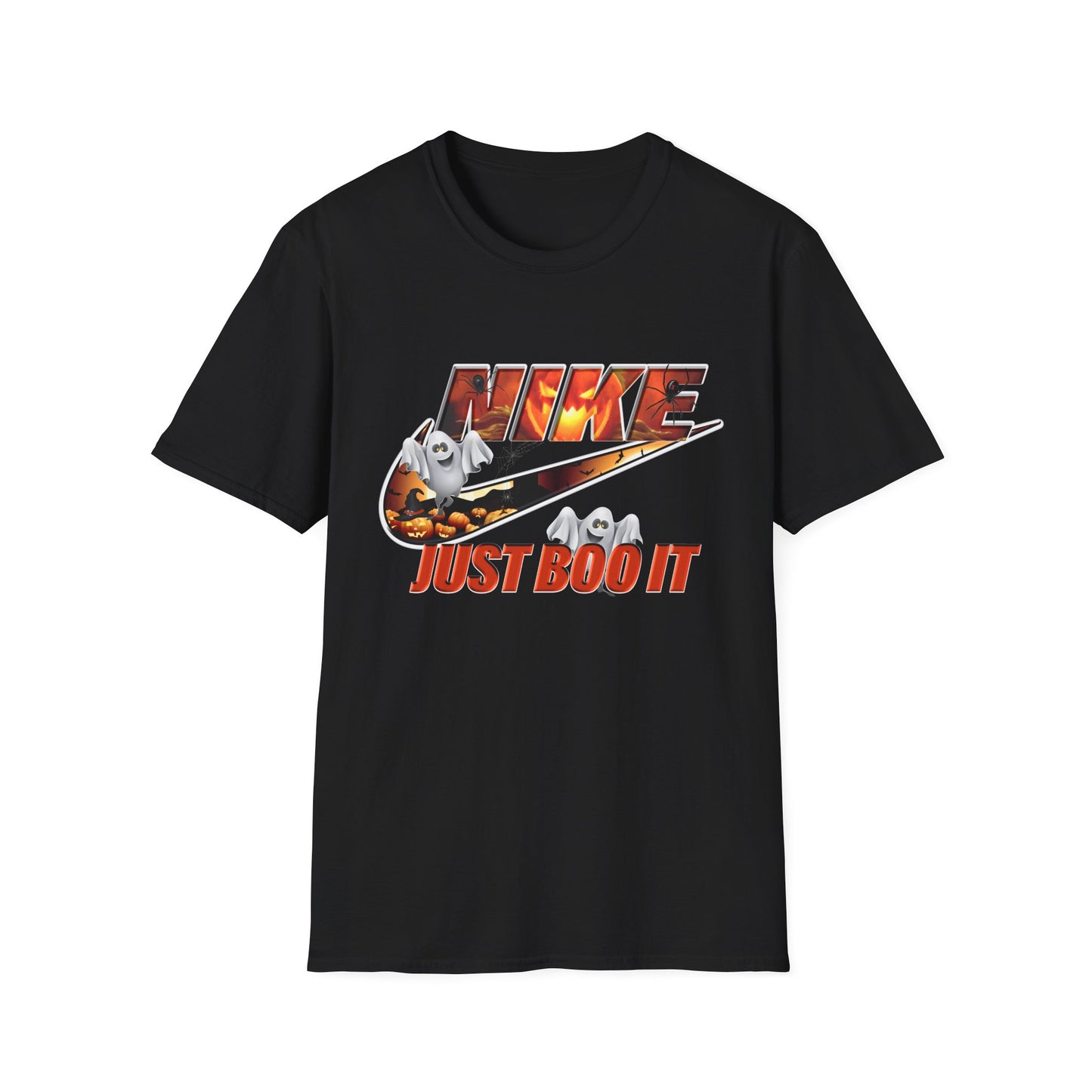 Halloween 'Just Boo It' Graphic T-Shirt — Playful Ghost Nike-Inspired Design