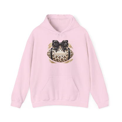 Leopard Print Pumpkin Hoodie with Black Bow — Fall Halloween Sweatshirt