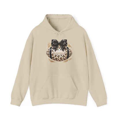 Leopard Print Pumpkin Hoodie with Black Bow — Fall Halloween Sweatshirt