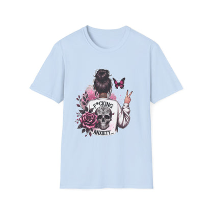 T-Shirt — "F*cking Anxiety" Floral Back Graphic Tee | Mental Health Awareness, Self-Care Gift