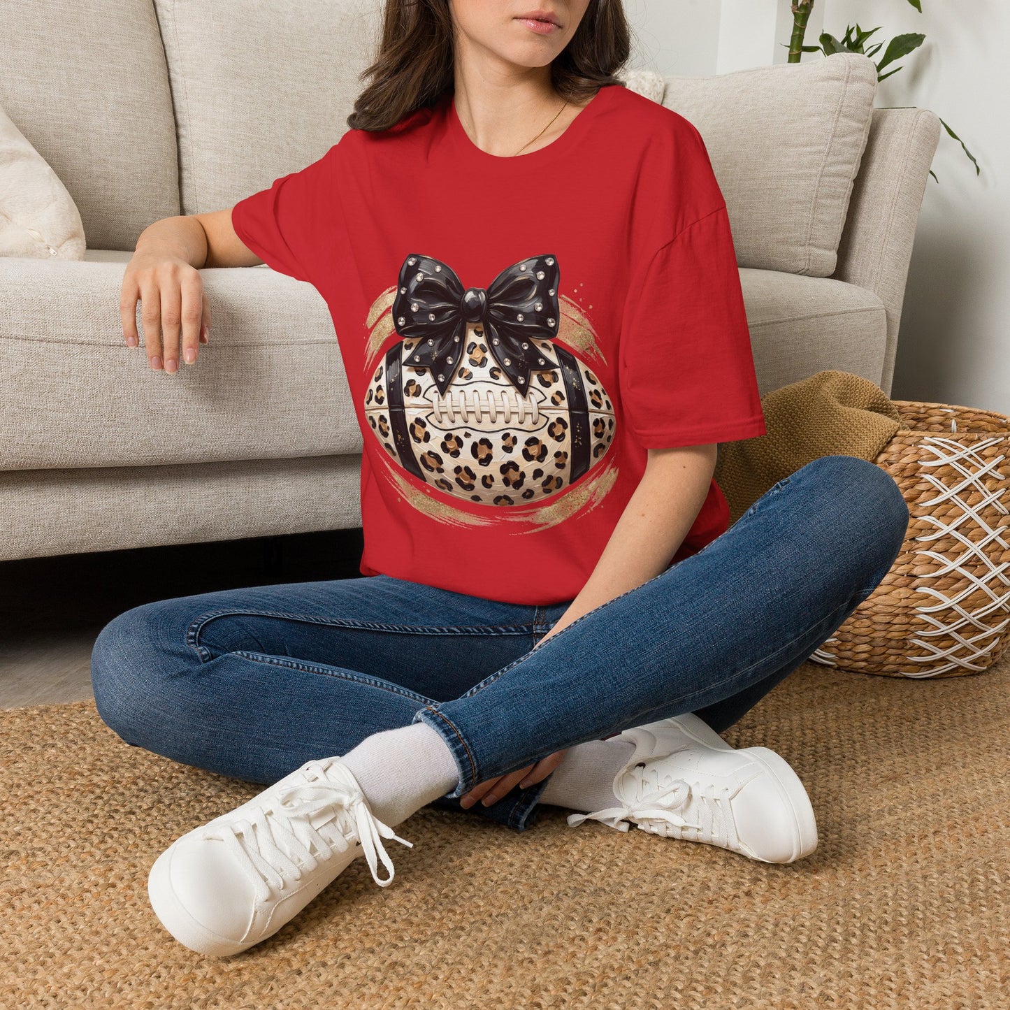 Leopard Circle Graphic Tee — Studded Black Bow Design