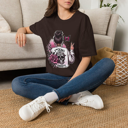 T-Shirt — "F*cking Anxiety" Floral Back Graphic Tee | Mental Health Awareness, Self-Care Gift