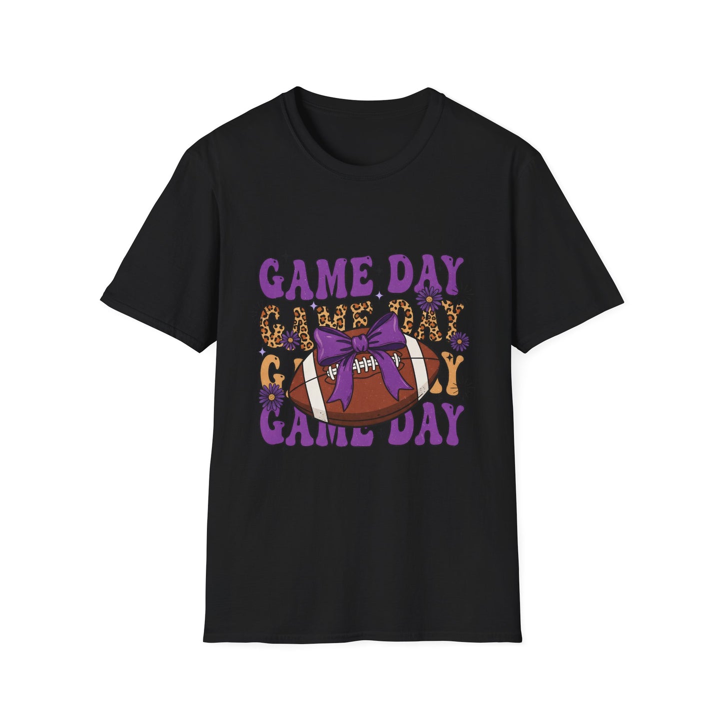 Game Day Football Tee — Leopard Print & Purple Bow Game Day T‑Shirt