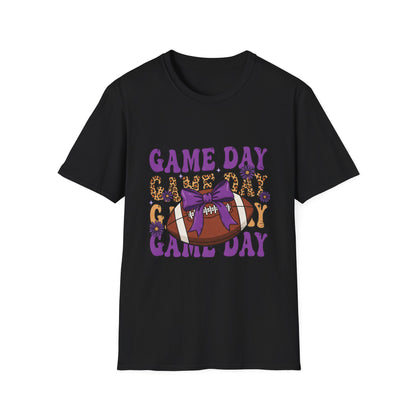 Game Day Football Tee — Leopard Print & Purple Bow Game Day T‑Shirt