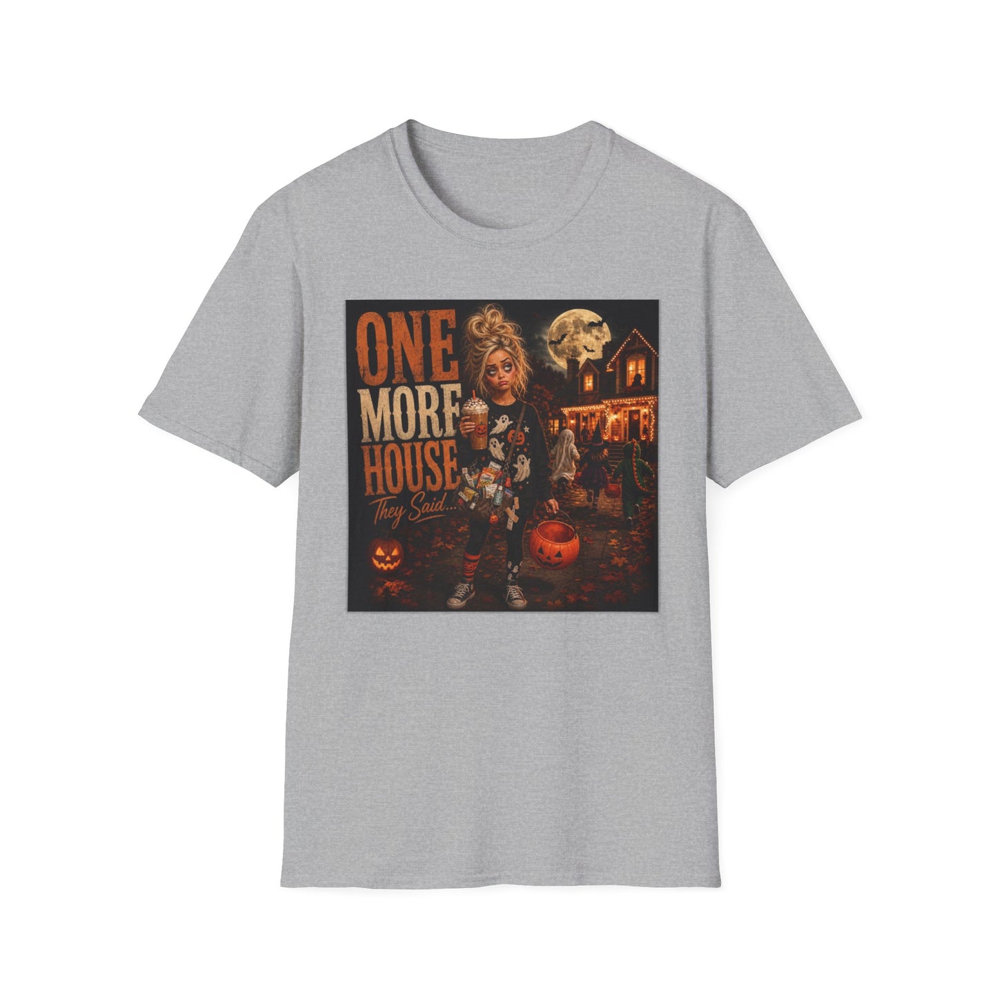 Halloween Tee – "One More House" Spooky Night Graphic T-Shirt