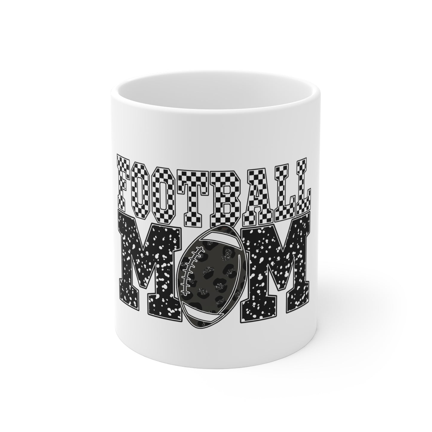 Football Mom 11oz Ceramic Mug — Black & White Team Spirit Coffee Cup