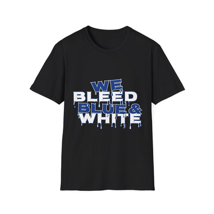 We Bleed Blue & White T-Shirt — Sports Fan Graphic Tee
