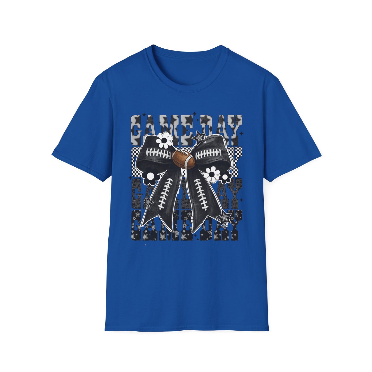Gameday Football Bow T-Shirt — Floral Black & White Grunge Design
