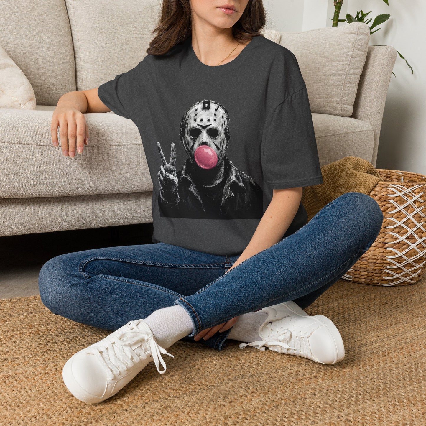 Hockey Mask Bubblegum T‑Shirt — Jason Peace Sign Graphic Tee