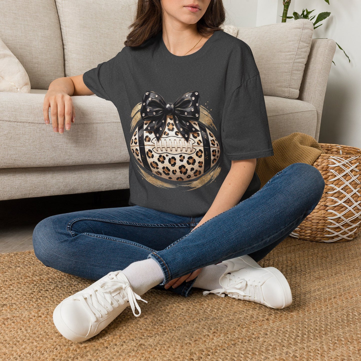 Leopard Circle Graphic Tee — Studded Black Bow Design