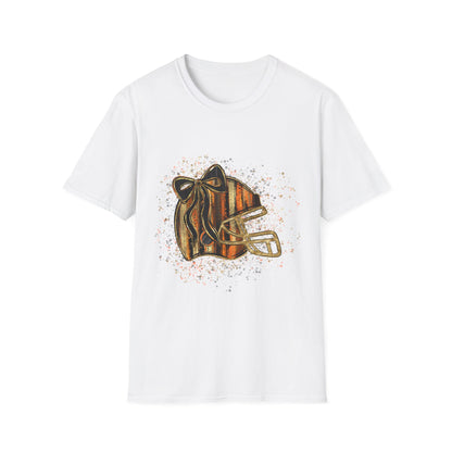 Football Helmet Bow T-Shirt — Cute Girly Football Mom Tee