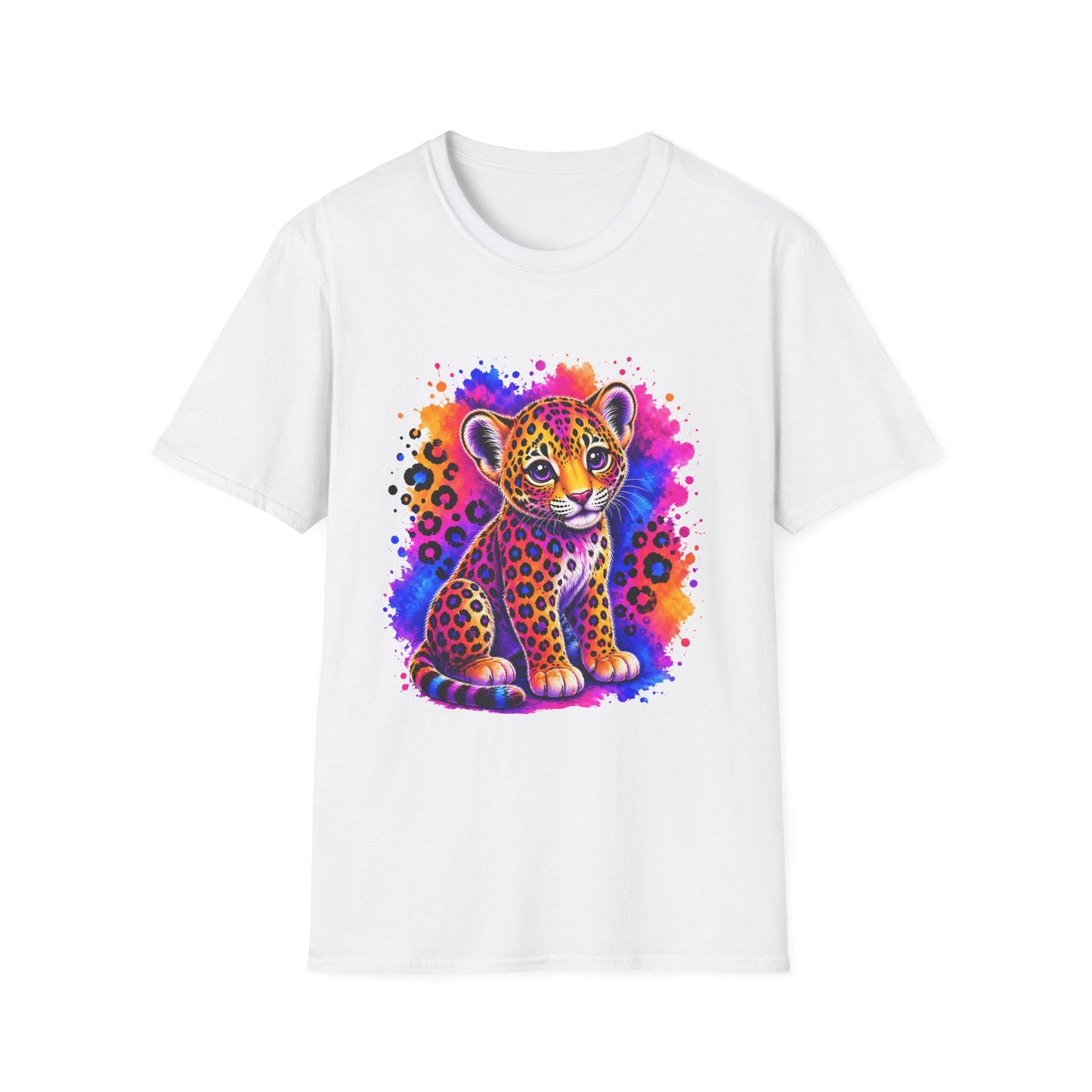 Cute Neon Leopard Cub T-Shirt — Colorful Watercolor Animal Graphic Tee