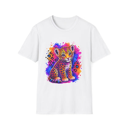 Cute Neon Leopard Cub T-Shirt — Colorful Watercolor Animal Graphic Tee